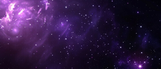 Naklejka premium Mystical purple galaxy illustration with shining stars and cosmic dust clouds