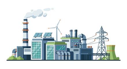 Obraz premium Diverse energy resource plant illustration offering a balanced solution, promoting cleaner technological advancement for the environment and future