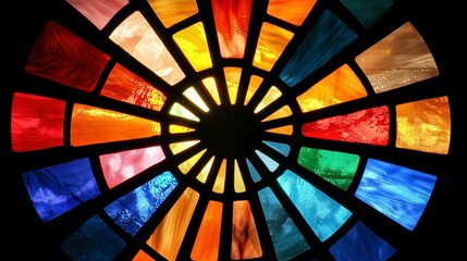 Vibrant stained glass window cathedral photography artistic close-up view colorful design