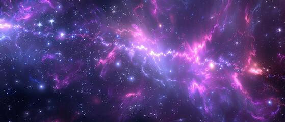 Fototapeta premium Vibrant interstellar cloud with radiant purple and pink cosmic dust display