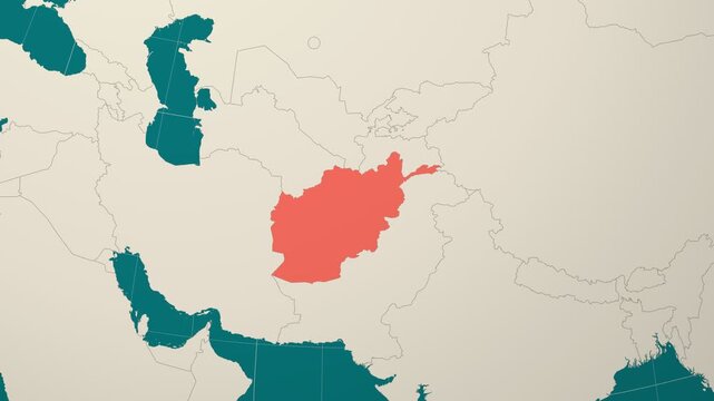 Afghanistan map. Animated zoom into the country on the Globe in Teal Pale Mint color palette. Country logo animation. Map with meridians, parallels. Classic video.