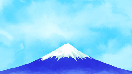 水彩の青空と富士山のベクターイラスト風景