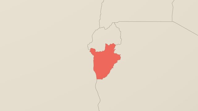 Burundi map. Animated zoom into the country on the Globe in Teal Pale Mint color palette. Country logo animation. Map with meridians, parallels. Creative video.