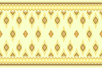 Ikat ethnic abstract geometric embroidery knitting element seamless on yellow background pattern. Native decorative design for fabric, fashion, texture, wallpaper, border, line, lace, decoration