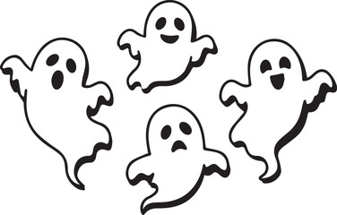 Obraz premium Four playful and slightly spooky cartoon ghosts in a group illustration