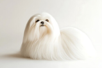 Elegant Maltese dog portrait with a luxurious white coat, perfect for pet lovers, grooming ads, and heartwarming animal stories on social media