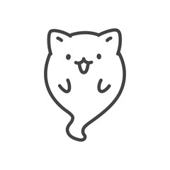 Cute ghost cat icon. Funny little ghost with cat ears. Monochrome doodle illustration isolated on white background. Kawaii halloween sticker. Vector 10 EPS.