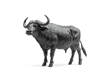 Majestic water buffalo statue portrait, symbolizing strength and resilience in monochrome, perfect for wildlife or nature projects and presentations.