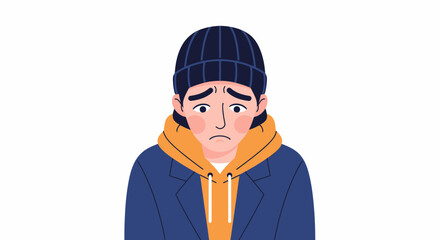 Unhappy Youngster Character In Beanie And Trendy Attire