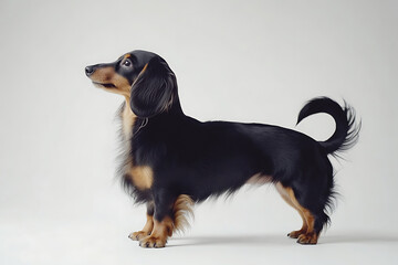Adorable dachshund looking attentively, a charming companion for lifestyle and pet-themed campaigns, evoking loyalty and playful energy.