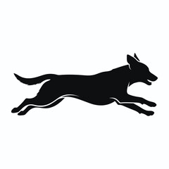 A dynamic black dog running captured in striking form silhouette