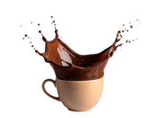 Chocolate splash from a cup isolated on transparent background new png
