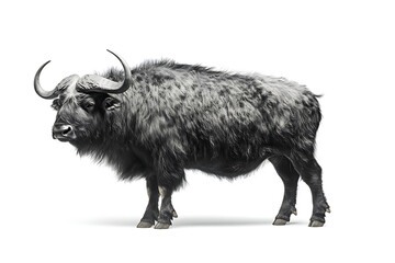 Majestic water buffalo standing tall with impressive horns and dense fur, perfect for wildlife documentaries or educational resources about nature