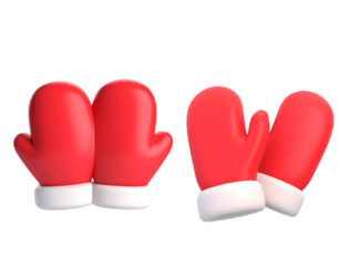 Pair of red mittens with white cuffs isolated on transparent background new png