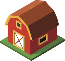Isometric Red Barn Illustration for Farm and Agriculture Concepts