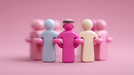 Creative minimalist vector drawing showing people holding hands to symbolize unity and infinite connections in a soft pink setting. International Day of Solidarity with the Palestinian People