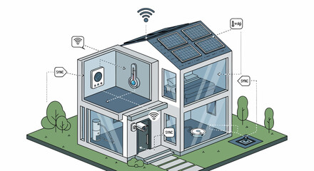 Isometric Smart Home Illustrating Modern Technology And Green Energy