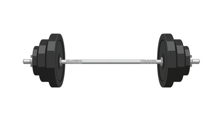 Isolated barbell with weight plates representing strength and physical fitness exercise in gym equipment, workout essentials and physical activity