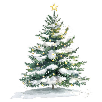 Snowy Christmas Tree Clipart: Festive Holiday Pine with Star