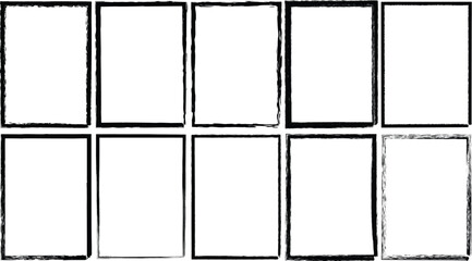 Set of grunge frames black paint brush stroke rectangle border rough edge geometric frame collection vector illustration