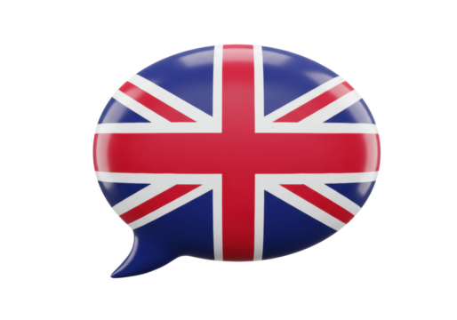 Union Jack flag speech bubble PNG isolated on transparent background, British symbol for language learning and international communication