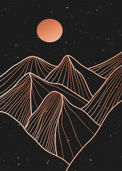 Minimalist Mountain line art texture. Abstract mountain landscapes backgrounds. mountain, hills and desert. use for wall art prints, poster Art Decoration, banner