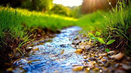 Obraz premium Serene Stream in Sunlight.