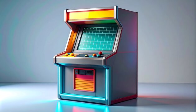 Retro Arcade Machine: Vibrant Colors, Neon Glow, Futuristic Design, Gaming Nostalgia.