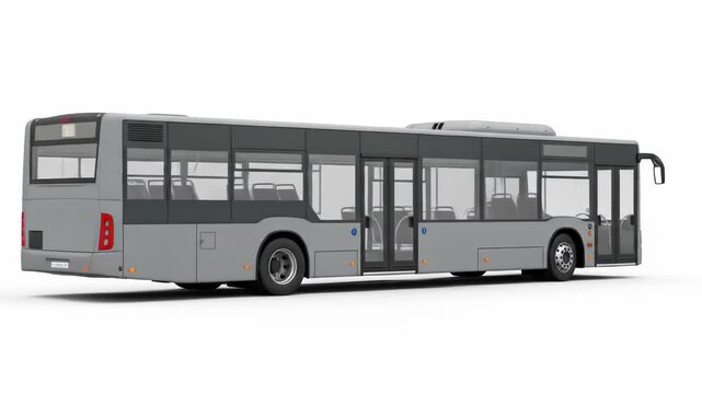 Gray public bus with partially open doors, viewed from its side