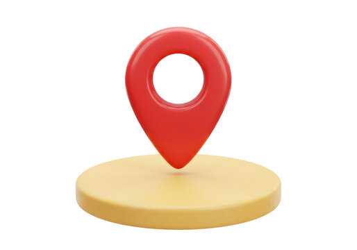 Red location pin isolated on yellow platform PNG, 3D map pointer icon for navigation and travel concepts - Powered by Adobe