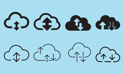 Cloud storage silhouette icon set vector art on turquoise background