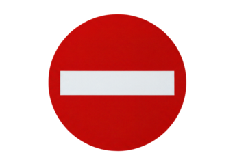 Red circle with white bar isolated on transparent PNG, do not enter sign for traffic and safety regulations