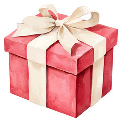 Watercolor Red Gift Box with White Ribbon: Festive Holiday Clipart
