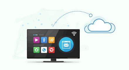 Smart Tv Displaying Connected Cloud Services For Home Entertainment