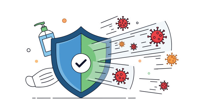 Effective viral defense and hygiene practices combating infectious pathogens illustrated in modern vector art