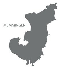 Memmingen city map with boroughs grey illustration silhouette shape
