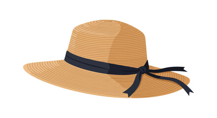 Elegant straw sunhat with a navy ribbon, a classic accessory for sunny days and stylish outings representing summer fashion