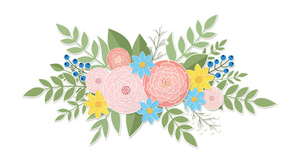 Elegant floral arrangement featuring pastel-colored blossoms and lush greenery against a clean white background creating a soft and inviting aesthetic