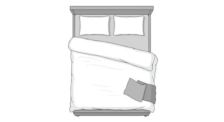 Monochrome Illustration of a Clean Minimalist Bedding Arrangement for a Relaxing Bedroom Design  with a Duvet Cover and Pillows in a Serene Sleep