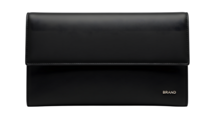 Elegant black leather wallet isolated on transparent background for womens fashion