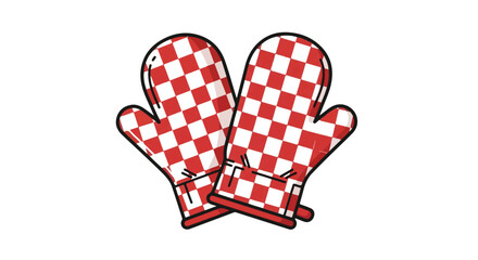 Red and White Checkered Oven Mitts Illustration for Culinary Arts and Kitchen Safety Depiction