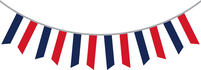 Obraz premium Seamless Blue, white and red colored, as the colors of the national flag of France party bunting border. Flat design illustration.