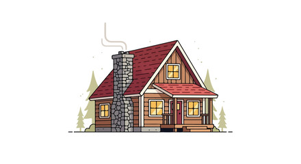 Charming woodland cabin retreat with stone chimney nestled among serene pine trees showcasing architectural style and warmth