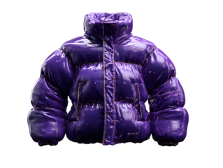 Shiny purple puffer jacket isolated on transparent background