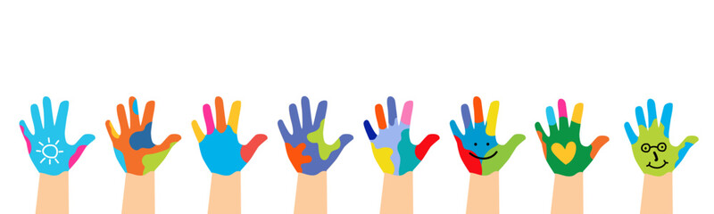 Obraz premium Bundle Ste Painted Children Handprint Art Design. vector illustration