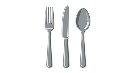 Elegant Flatware Trio: A Modern Cutlery Arrangement of Fork, Knife, and Spoon for Culinary Designs or Restaurant Menu Illustrations