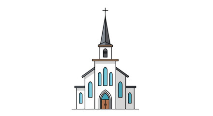 Stylized church facade illustration showcasing traditional architecture with a modern touch in vector format