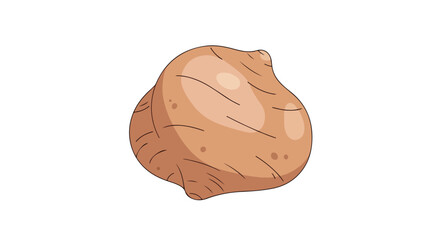 Illustration of a simple, tan-colored yam, presented on a stark white canvas background, showcasing basic shapes and contours, rendered in a cartoon