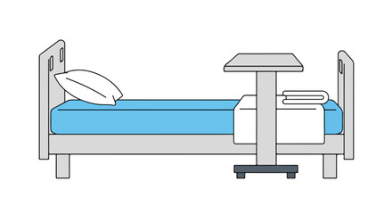 Hospital Bed with Adjustable Table: A Symbol of Recovery and Care Depicted in a Simple Illustration format