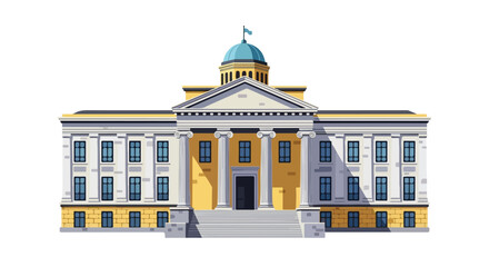 Architectural illustration of a governmental building with a dome on top, standing stately and majestic, against a white backdrop